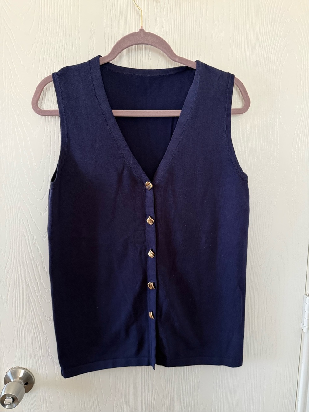 Commense Navy Sleeveless Button-Front Top with Gold Buttons and pants set